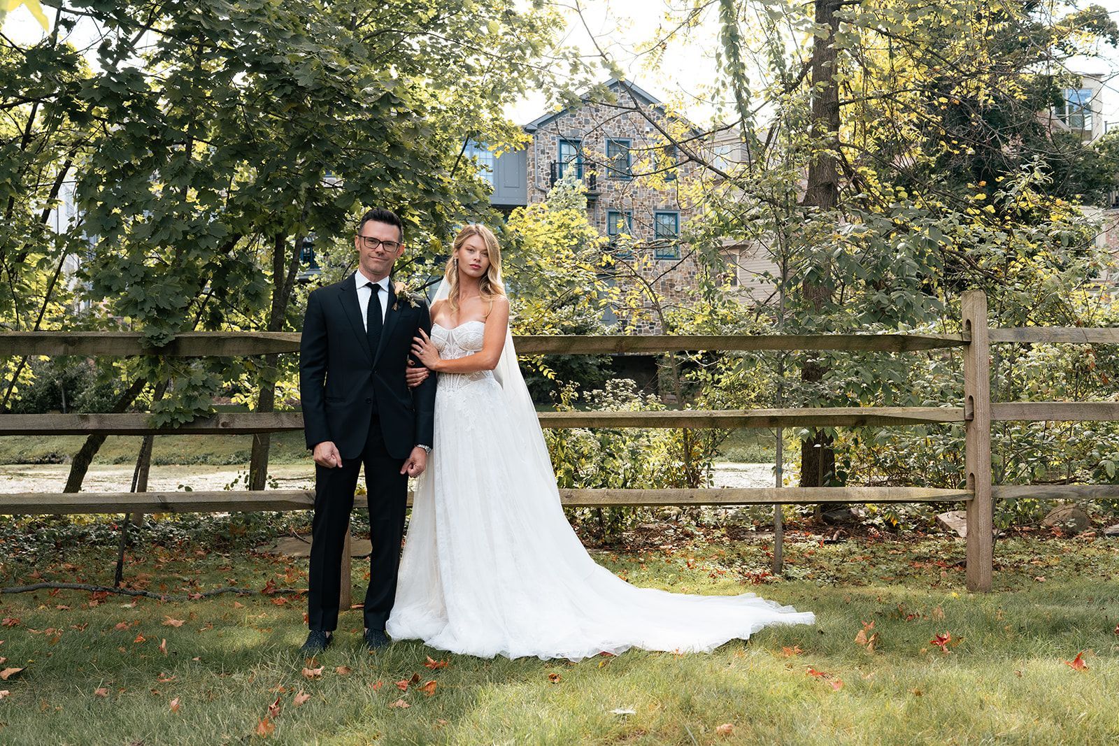 Bride and Groom posing outside at the Parry Mansion