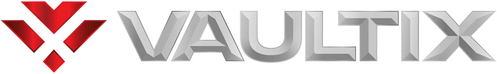 Vaultix logo with red geometric icon and gray wordmark on white background