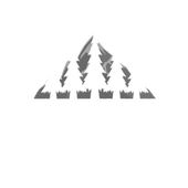 Gray abstract icon of six pine trees in a row, with two taller trees centered above them