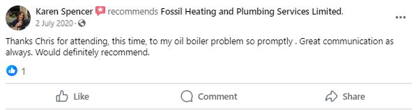 A facebook review of a company called fossil heating and plumbing services limited