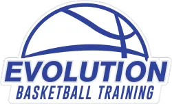 Evolution Basketball Training logo with blue basketball and bold blue text