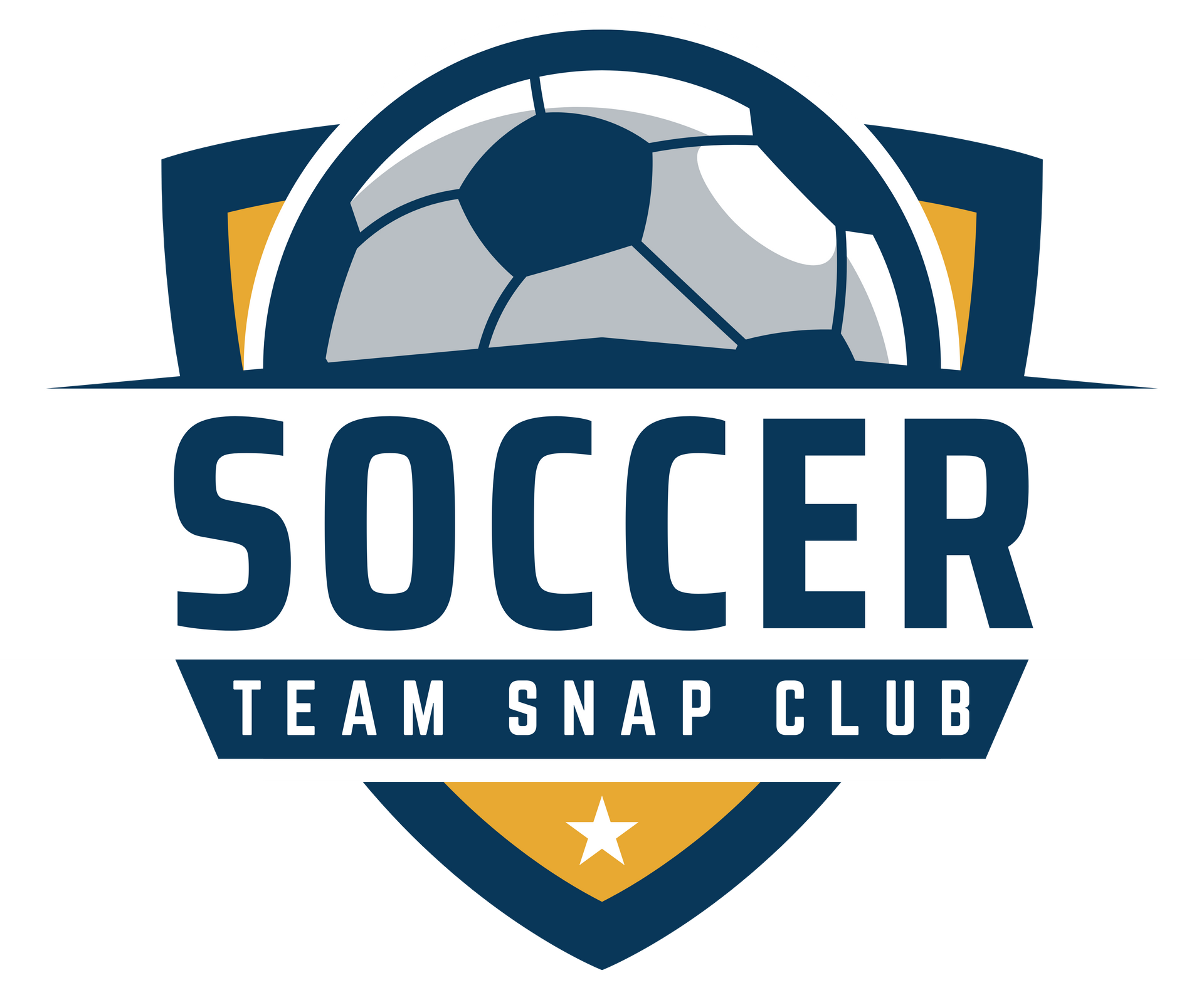 Soccer Team Snap Club logo with a soccer ball, navy shield, and gold accents