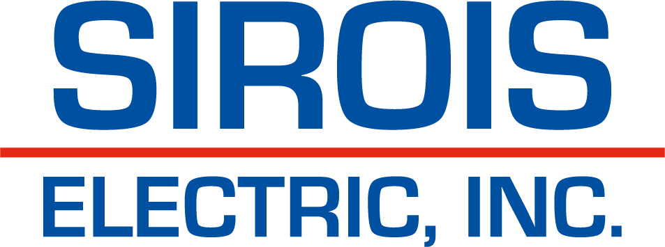 Logo for Sirois Electric, Inc., blue text over a red line, with “ELECTRIC, INC.” below.