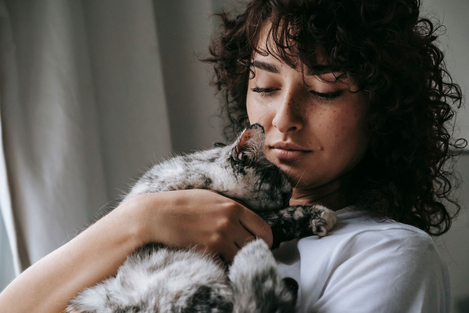 https://www.pexels.com/photo/charming-woman-with-adorable-fluffy-cat-6001219/