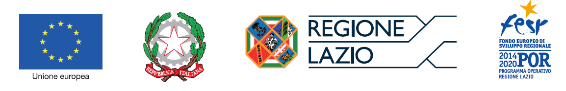 Loghi dell'Unione Europea, del governo italiano, della regione Lazio e del Fondo europeo di sviluppo regionale.