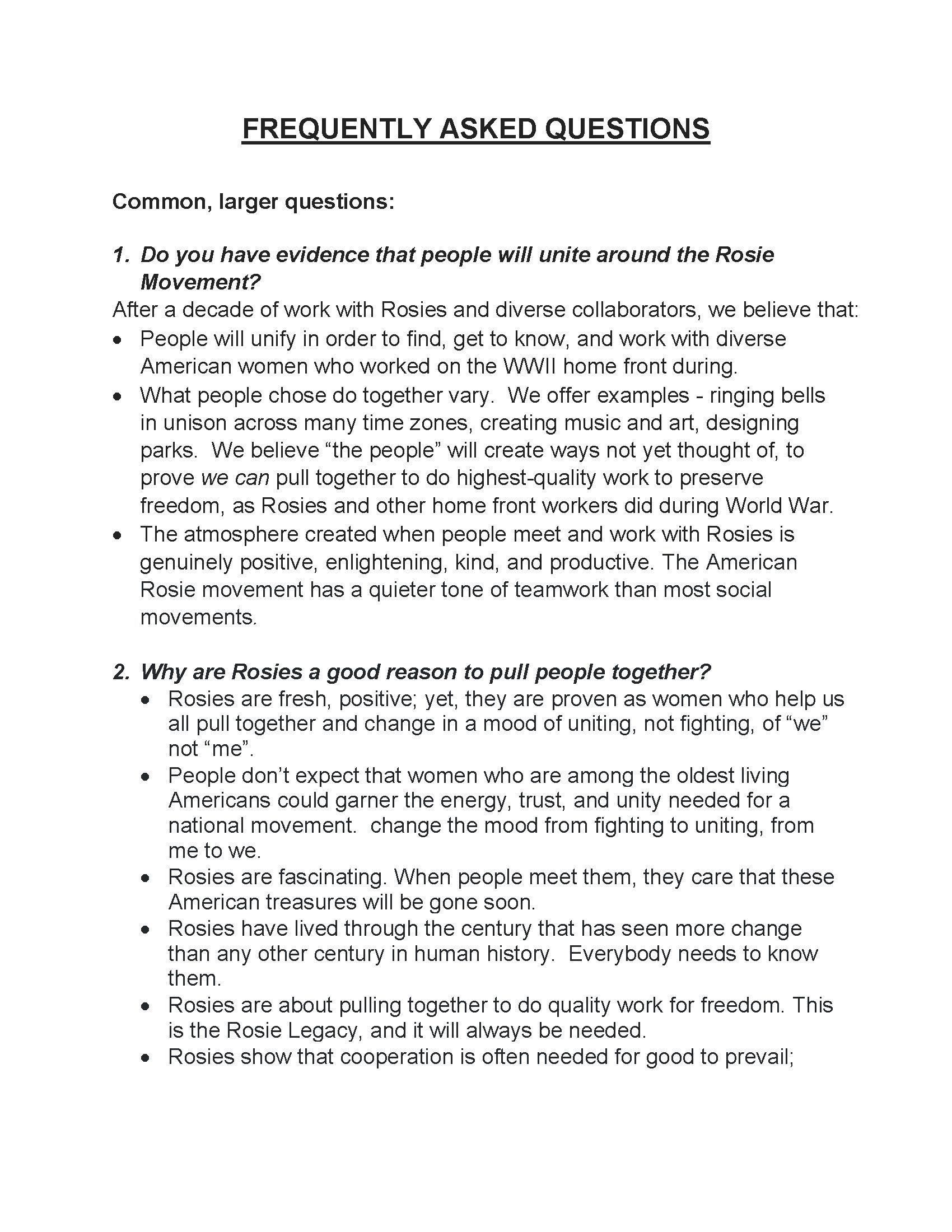 A list of frequently asked questions on a white background.