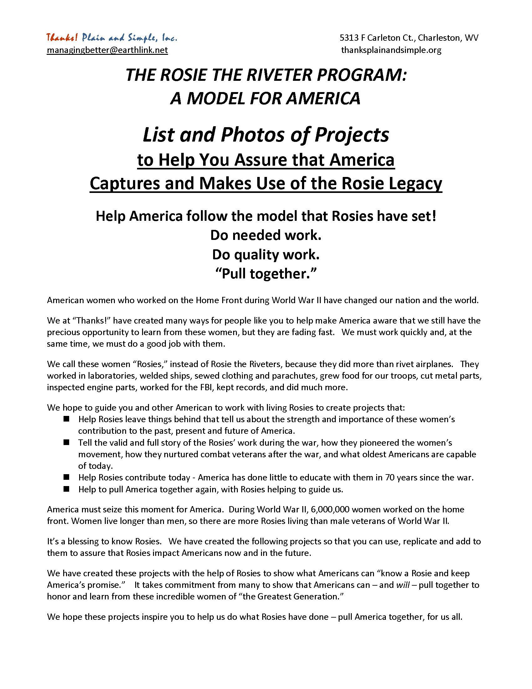 The rosie the riveter program is a model for america.
