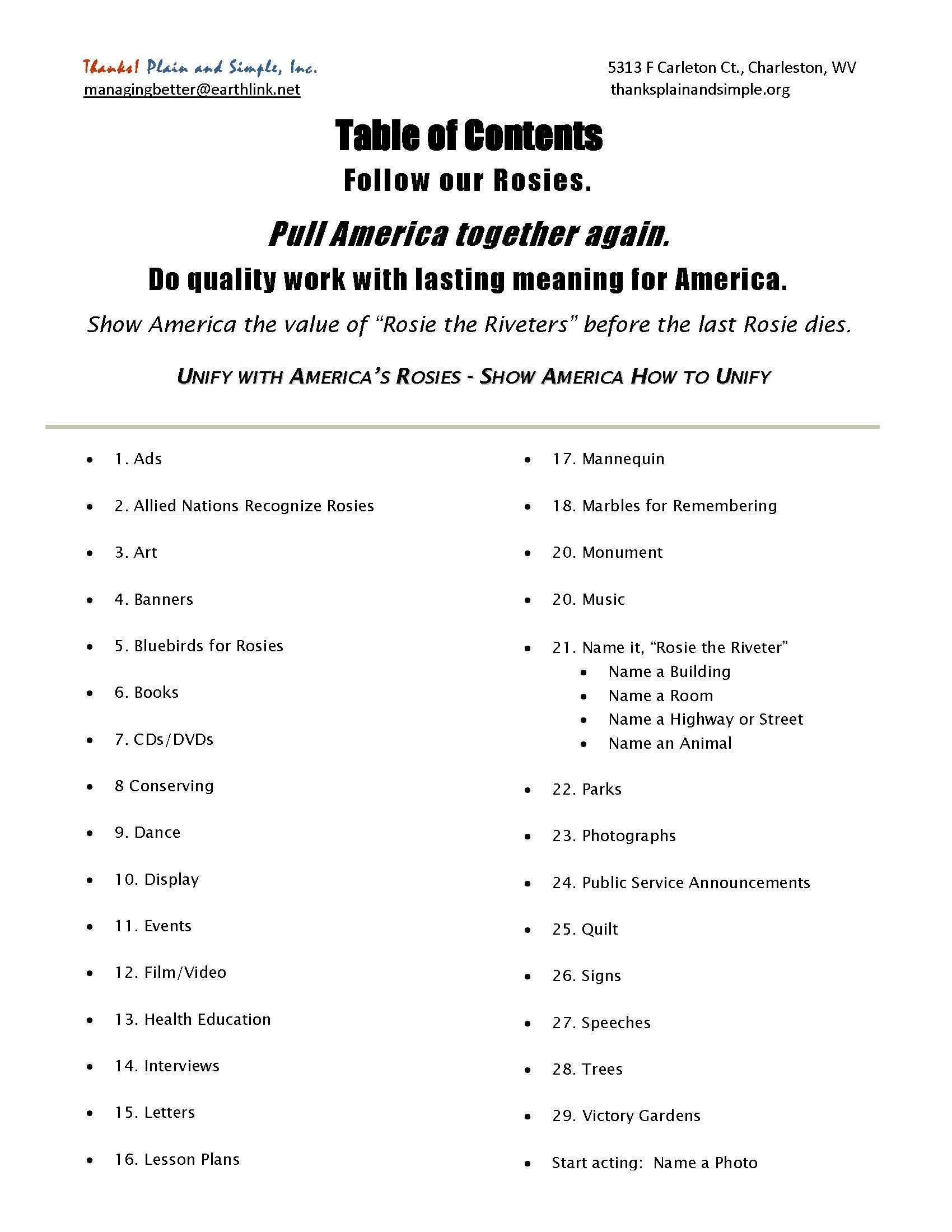 A table of contents for a book is shown on a white background.