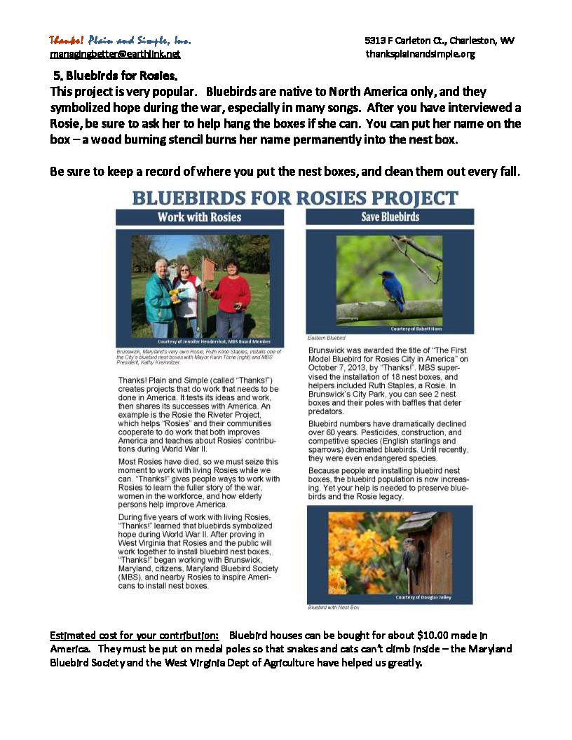 A poster for the bluebirds for rosies project
