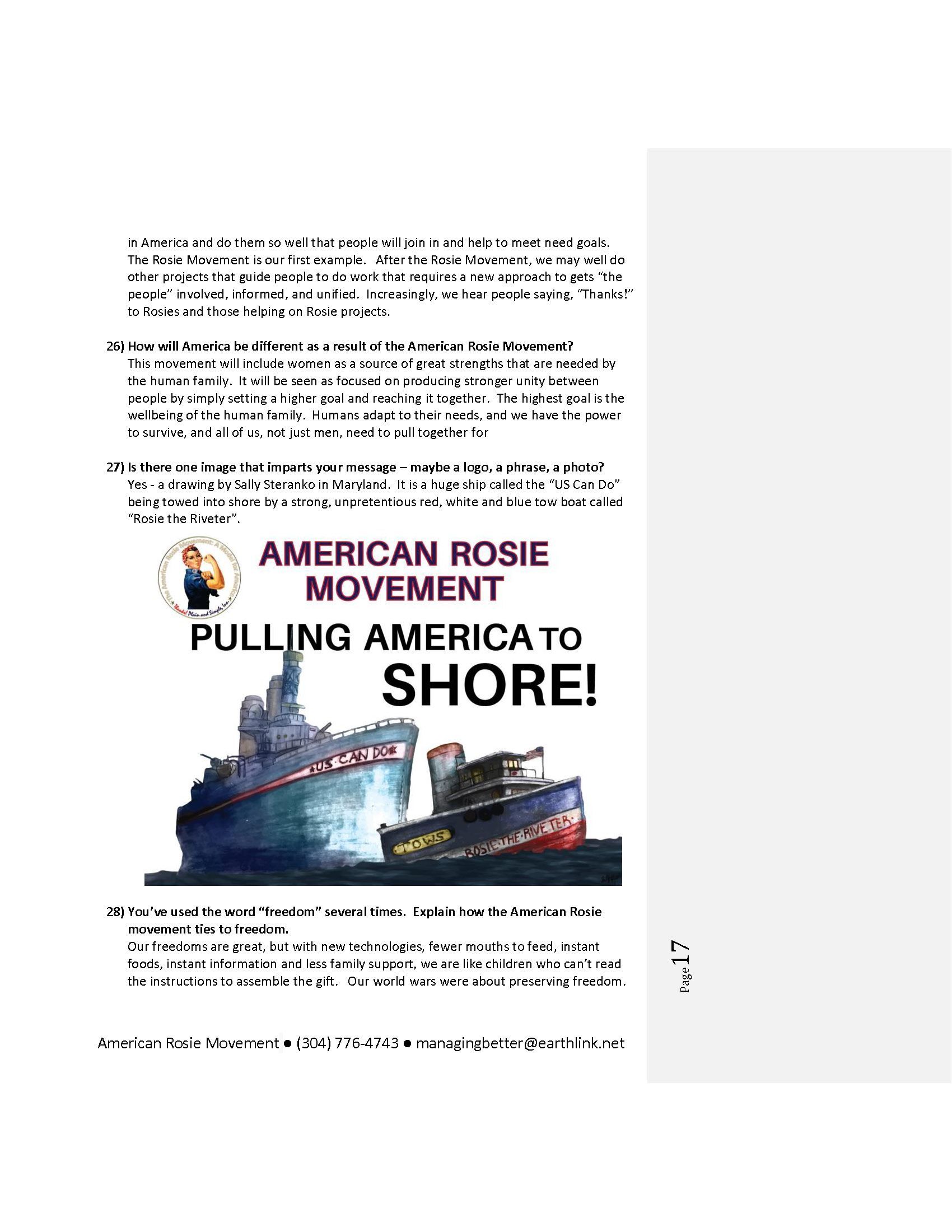 A poster for the american rosie movement pulling america to shore.