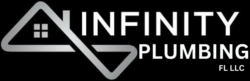 The logo for infinity plumbing fl llc is white on a black background.