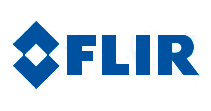 A flir logo with a blue diamond on a white background.