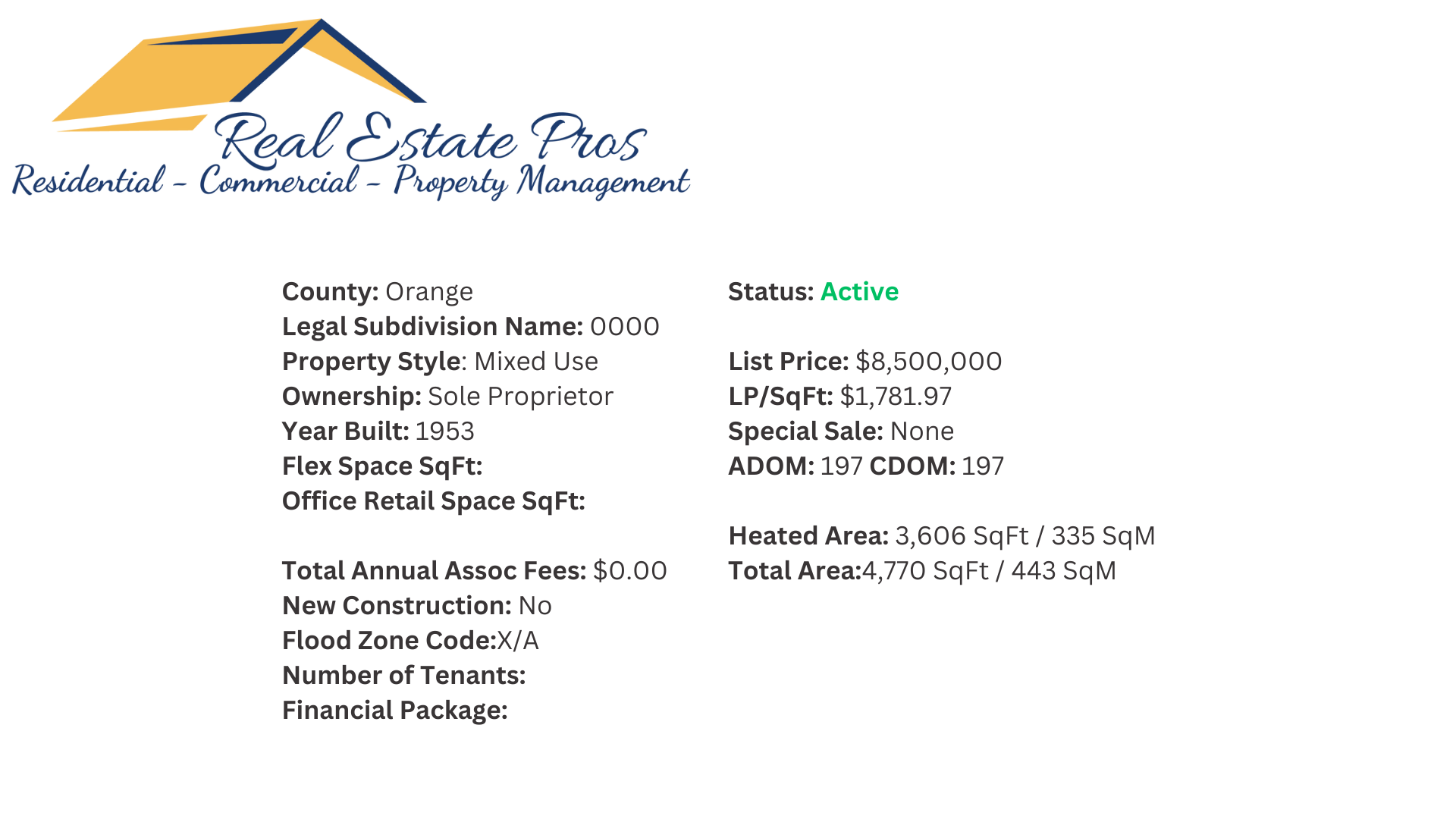 A real estate pro advertisement with a picture of a roof