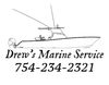 Logo for Drew's Marine Service with a boat illustration and phone number.