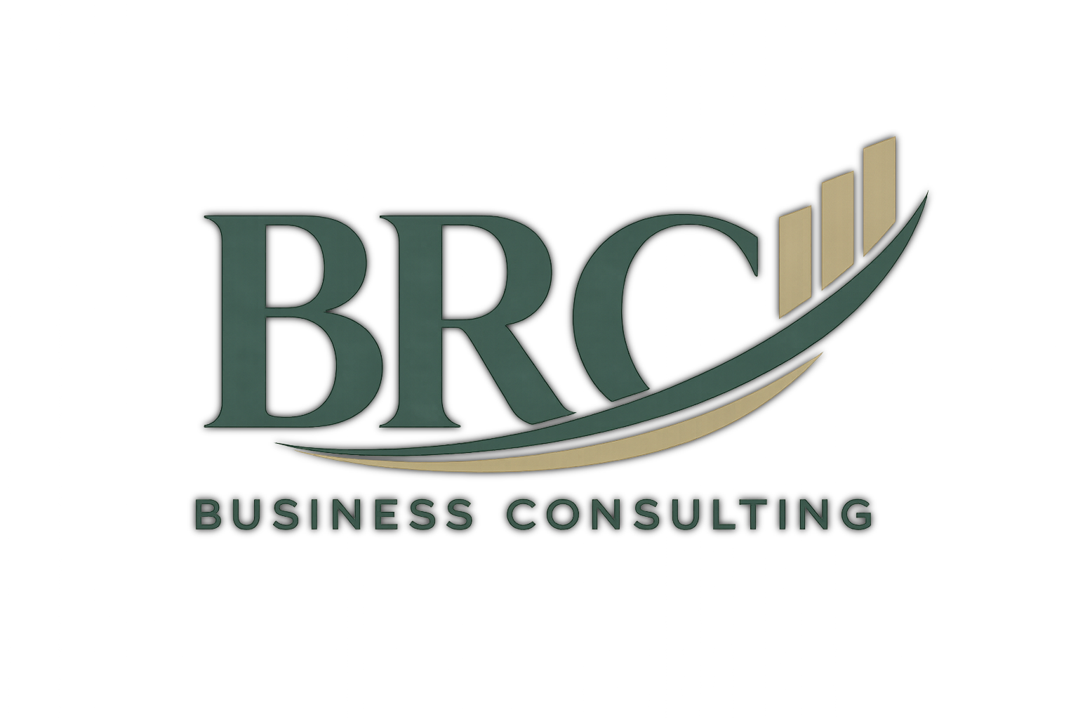 BRC business consulting logo in green and gold with stylized rising bars and arc