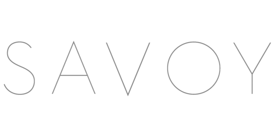 Thin gray letters spelling “SAVOY” on a white background.