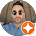 Man with sunglasses, wearing a blue shirt. Bright orange star-like icon on bottom right.