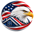 American flag-themed logo with a bald eagle and a house roof icon