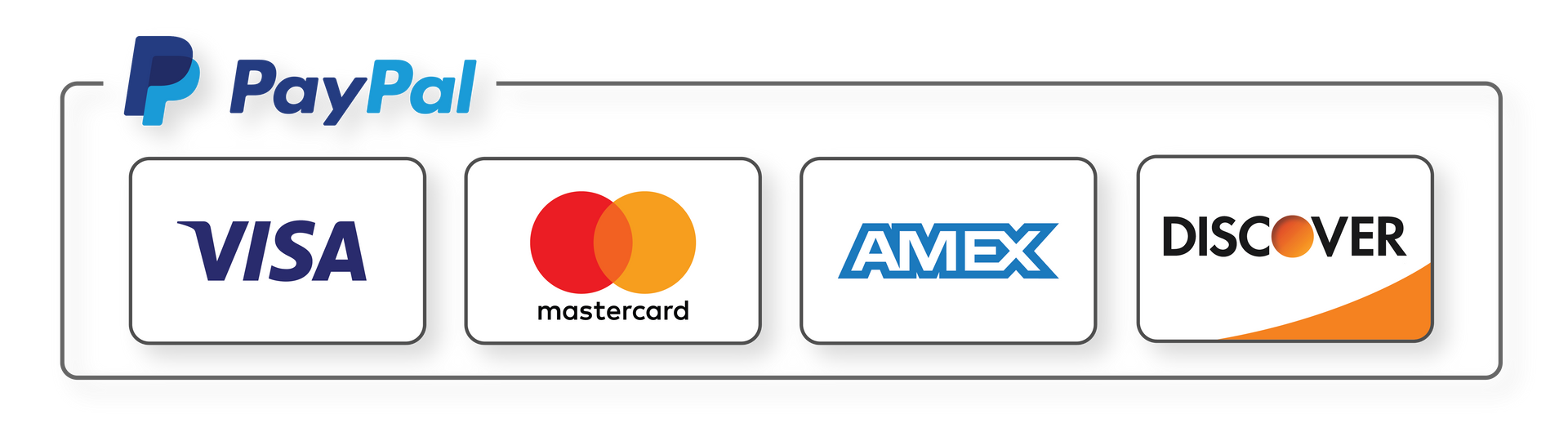 PayPal visa Mastercard and Amex logos on a white background