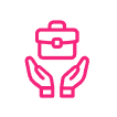 Pink outlined hands holding a briefcase.