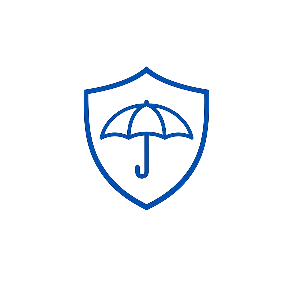 Line illustration of a shield with an umbrella, representing income and family protection cover