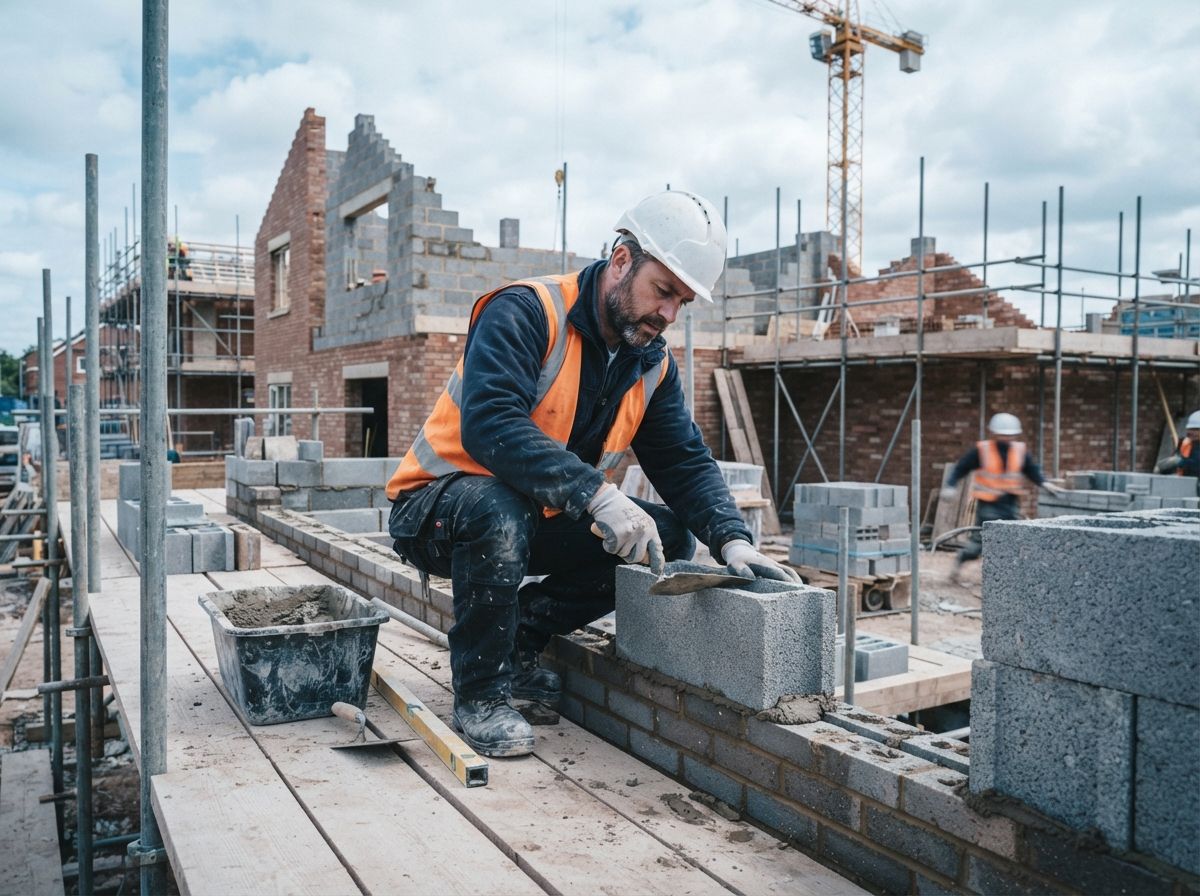 Bricklayer laying blocks