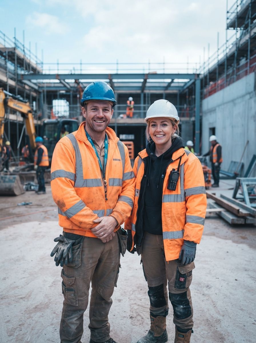 Two tradesmen on a construction site