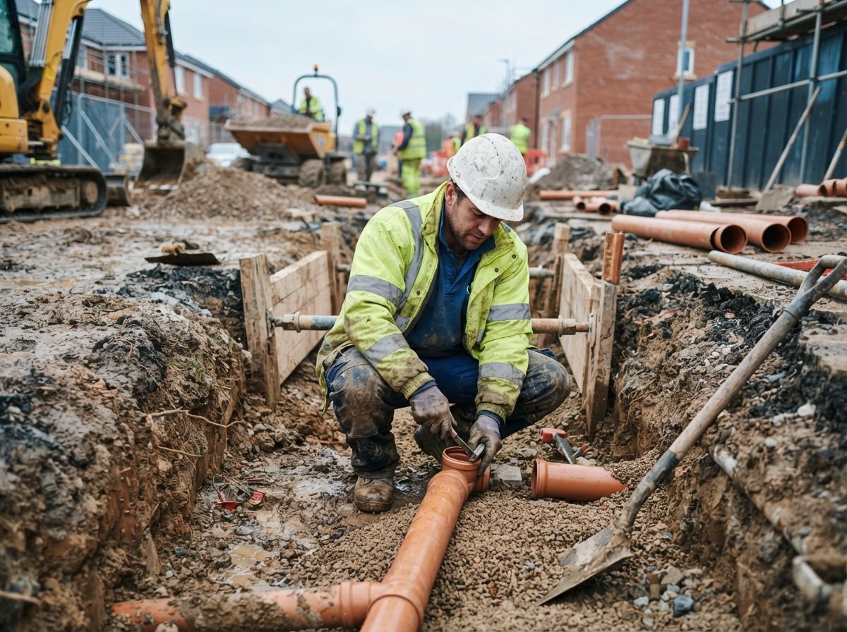 Groundworker laying drainage