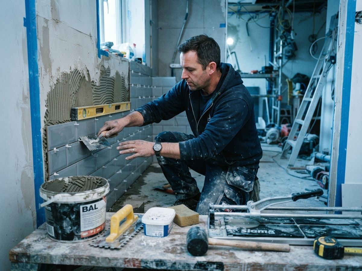 Wall and floor tiler at work