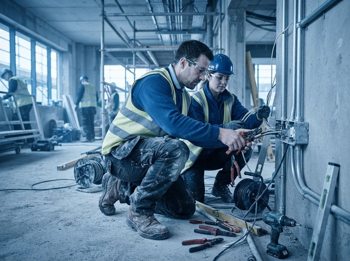 Trades working on a construction site