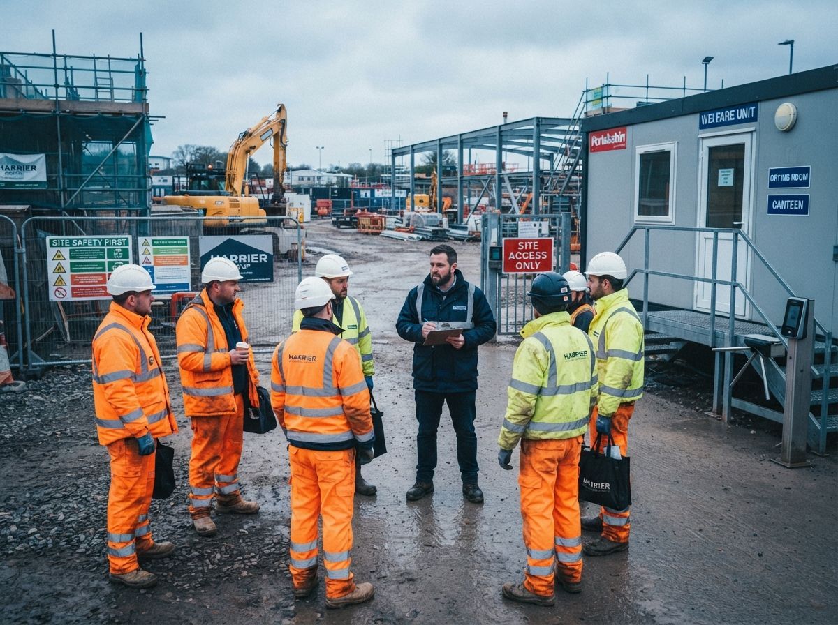 Workers being briefed at a site entrance