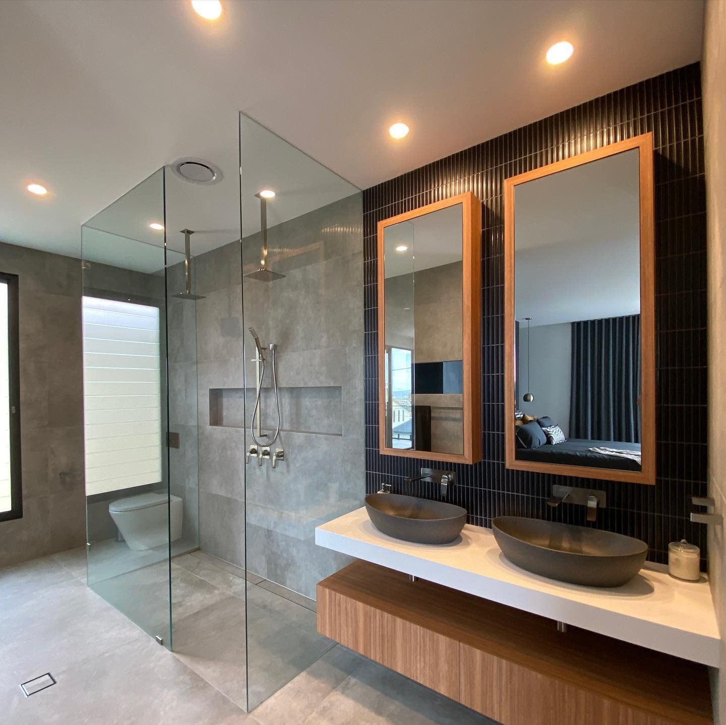 Modern Bathroom With Glass Shower — Envisage Construction and Design in Batemans Bay, NSW