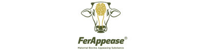 Logo of a cow's head with wheat-like pattern inside and 
