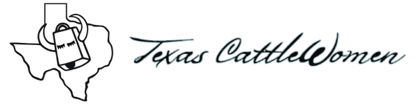 Logo of Texas CattleWomen, featuring a Texas outline, a bell, and script text.