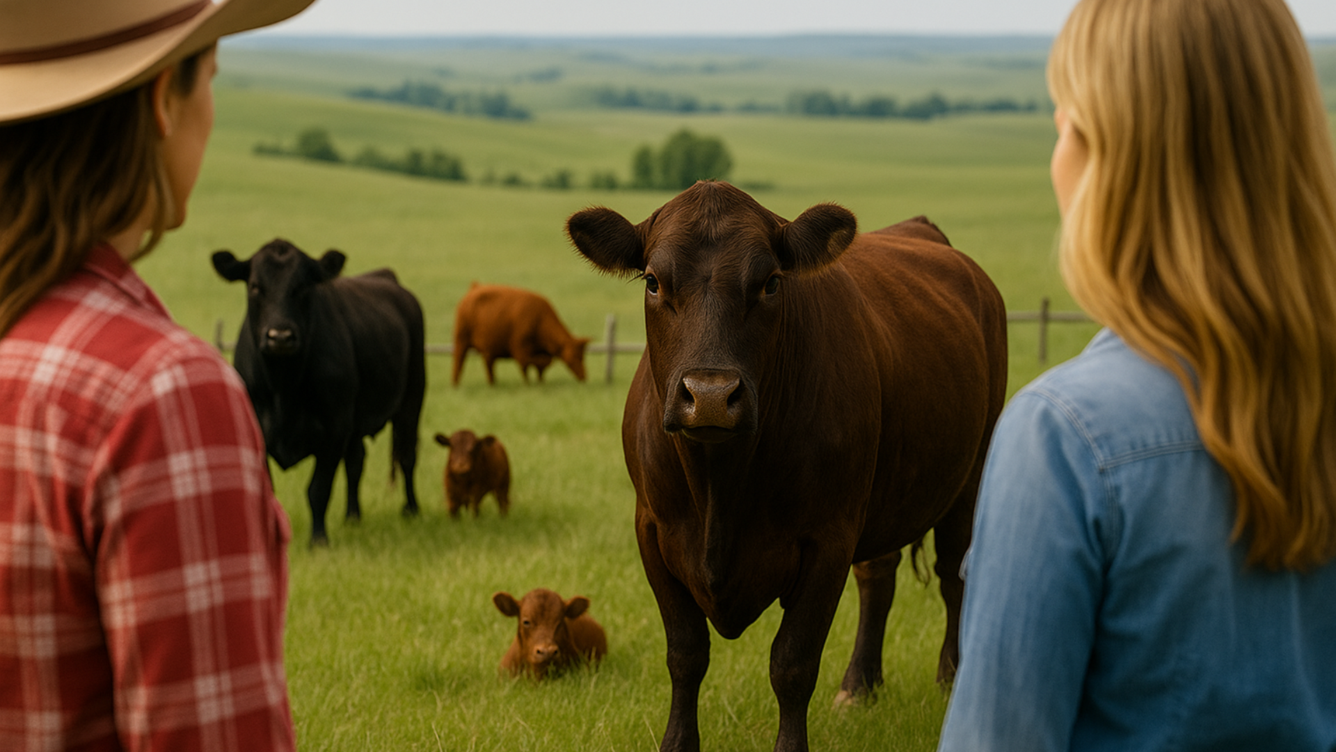 Sunset over cattle grazing;