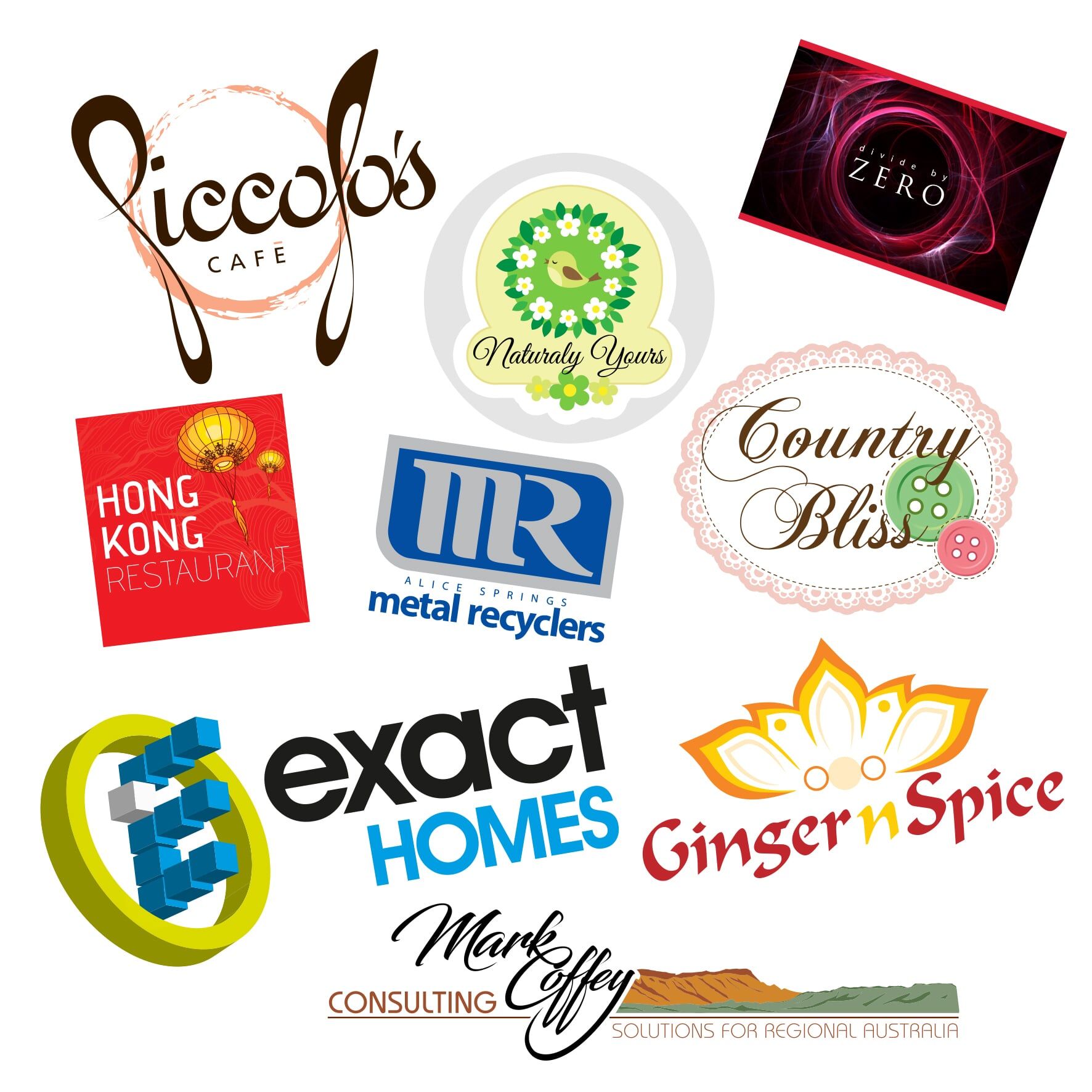 A Bunch of Logos on a White Background Including Hong Kong Restaurant — Bluey's Signs in Ciccone, NT