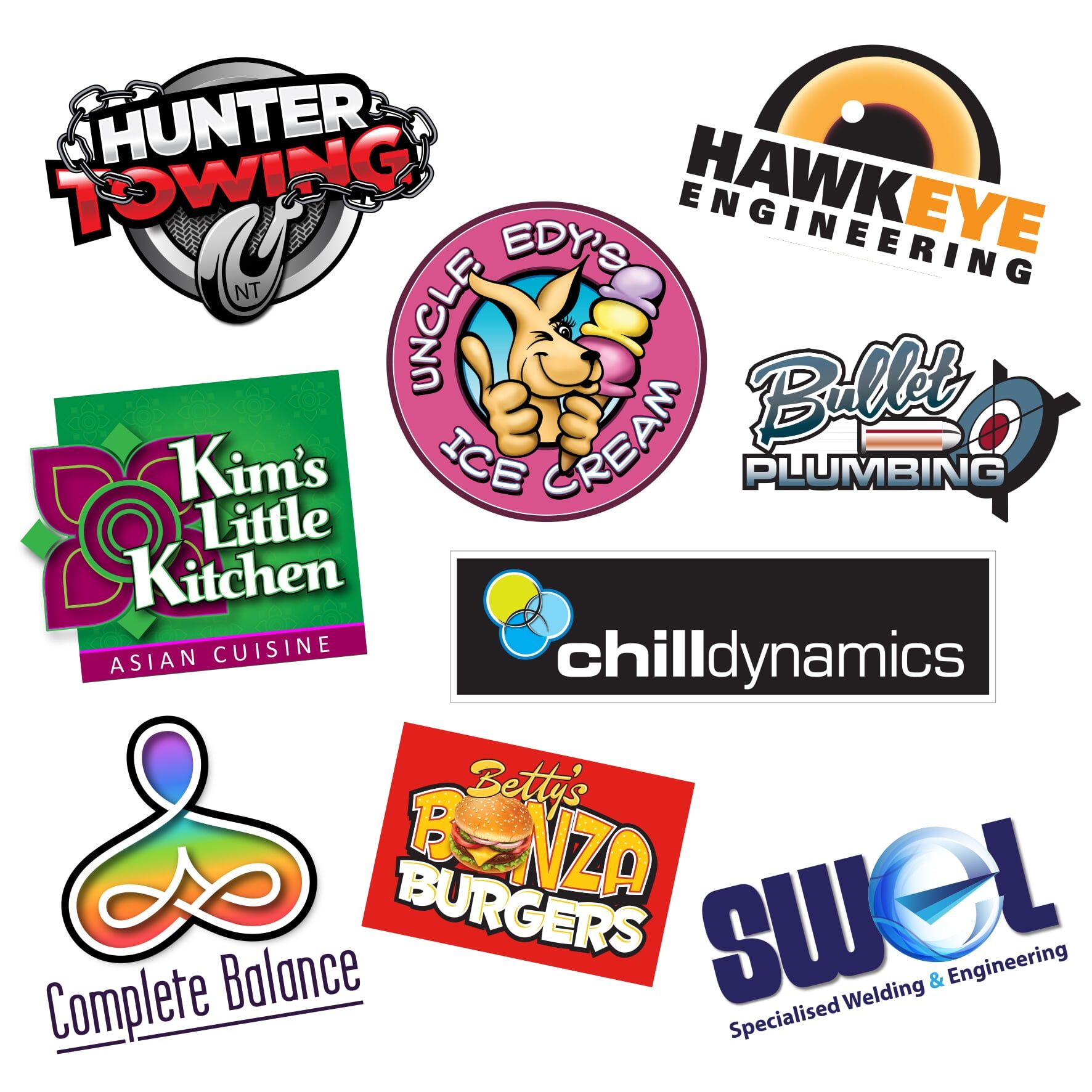 A Collection of Logos Including One for Hawkeye Engineering — Bluey's Signs in Ciccone, NT