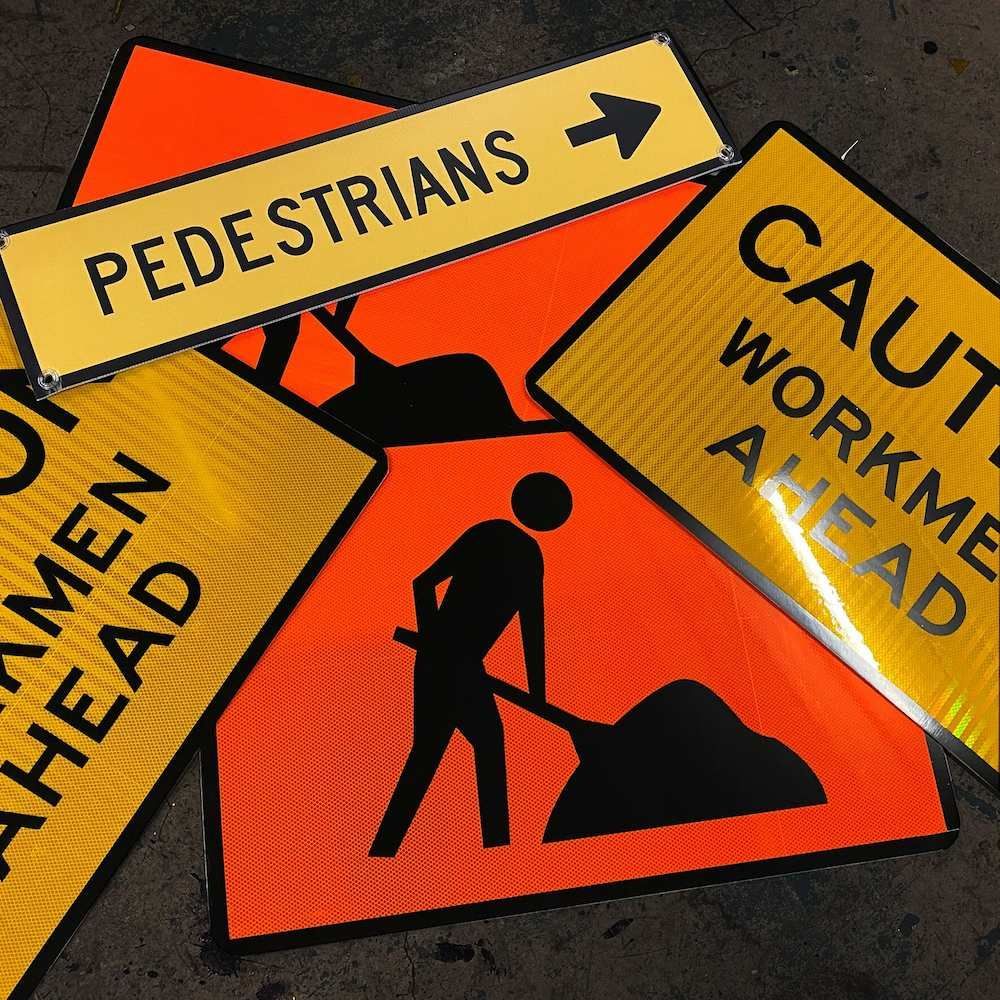 A Yellow Sign That Says Caution Work Me Ahead — Bluey's Signs in Ciccone, NT A Yellow Sign That Says Caution Work Me Ahead — Bluey's Signs in Ciccone, NT