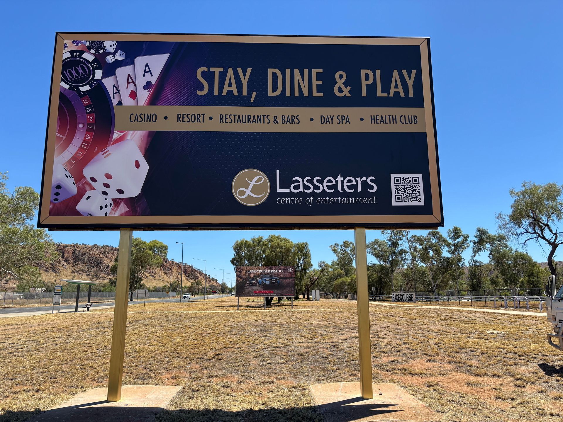 A Large Billboard That Says Stay Dine and Play — Bluey's Signs in Ciccone, NT