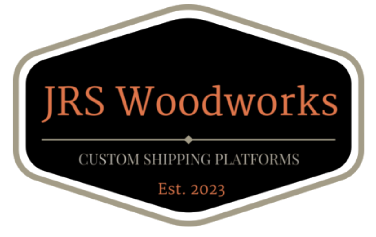JRS Woodworks logo in black and copper with “Custom Shipping Platforms” and “Est. 2023”