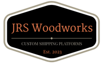 JRS Woodworks logo in black and copper with “Custom Shipping Platforms” and “Est. 2023”