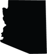 A black silhouette of the state of Arizona on a white background.