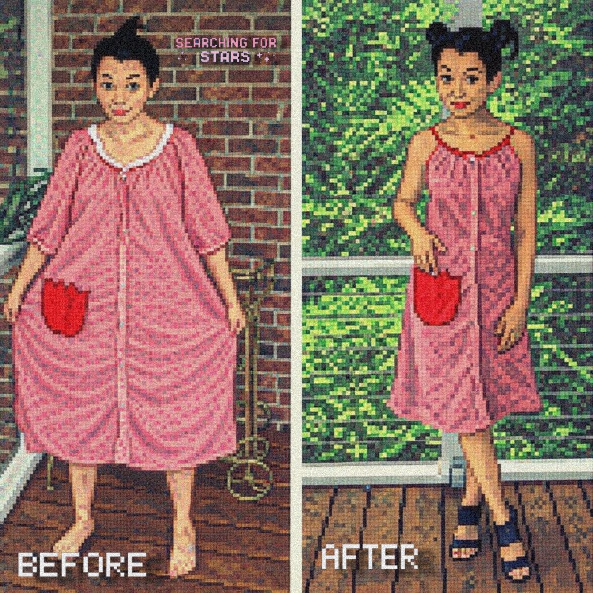 A pixel art image for Letters of Light from The Cosmic Post Office in the Searching for Stars universe, A tribute to Refashionista Jillian Owens
