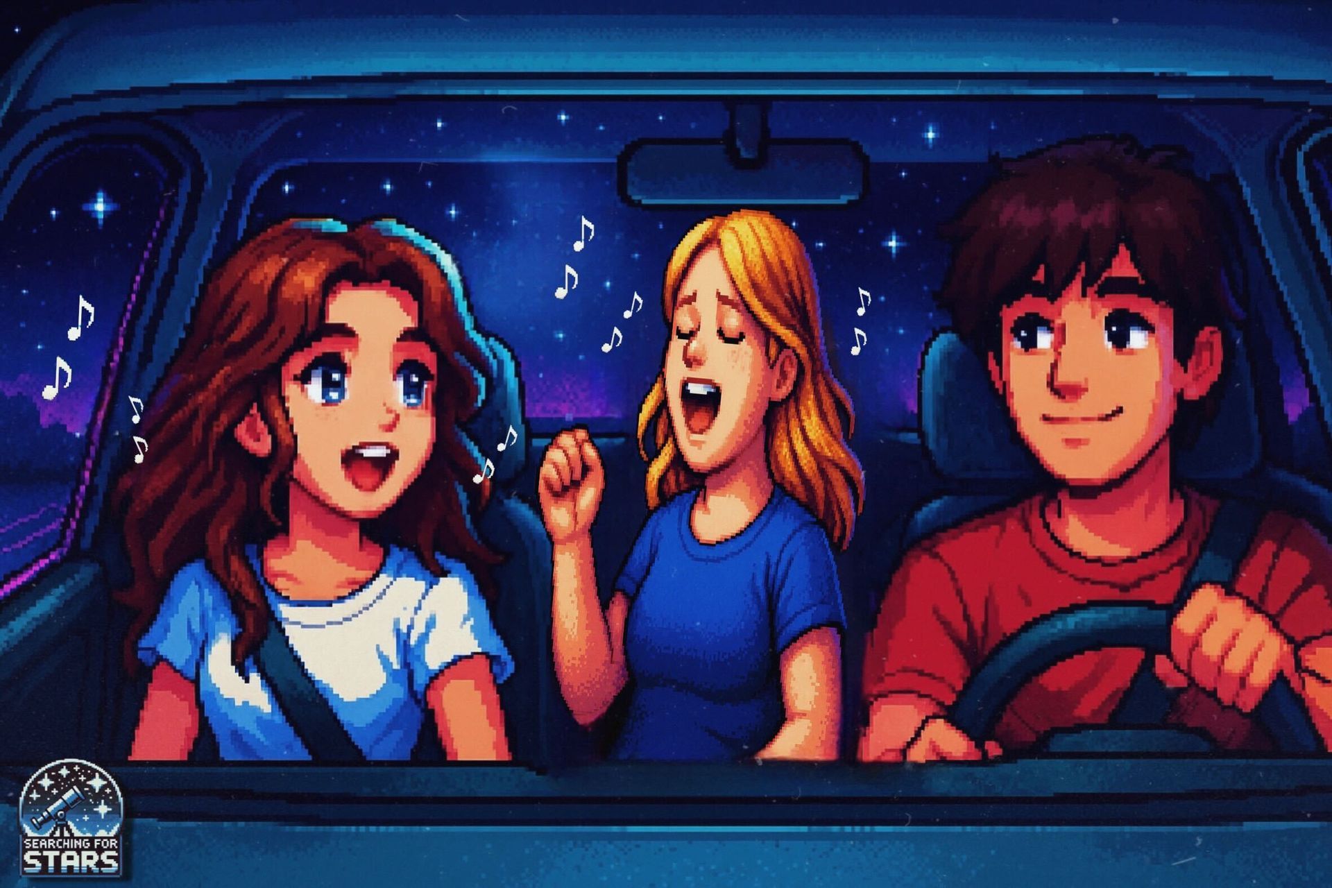 Neon Moon: Spinning Through the Beams 8bit art