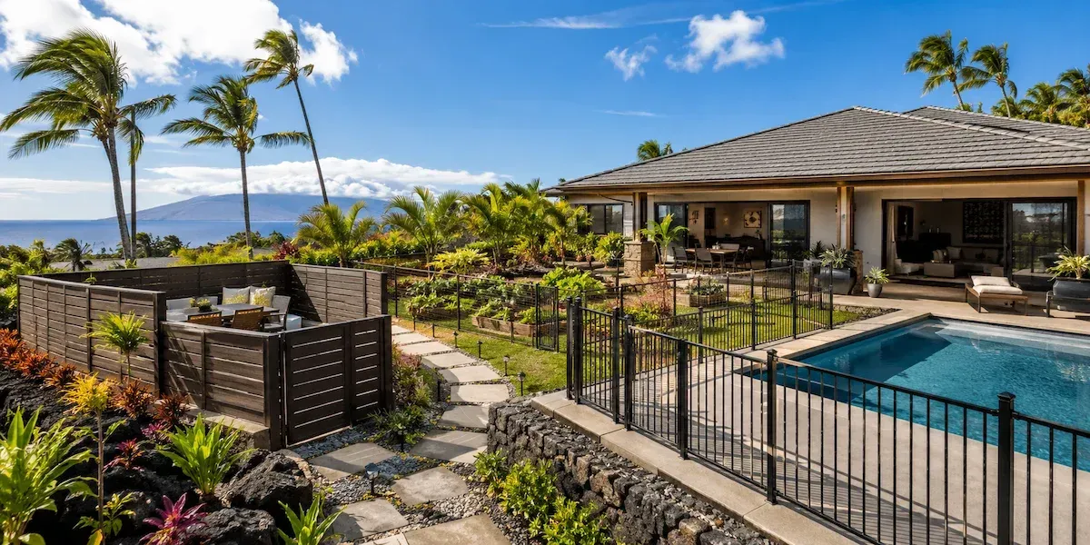 Hawaii backyard fence installation with pool