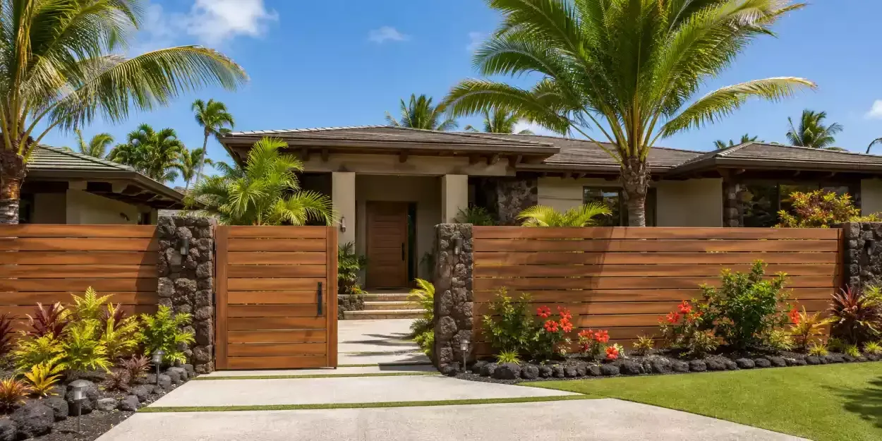Hawaii home with modern privacy fence