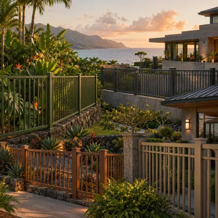 Powder-coated aluminum fences overlooking Hawaii coastline