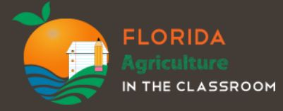 Florida Agriculture in the Classroom logo with orange, green leaves, waves, and a small white farmhouse