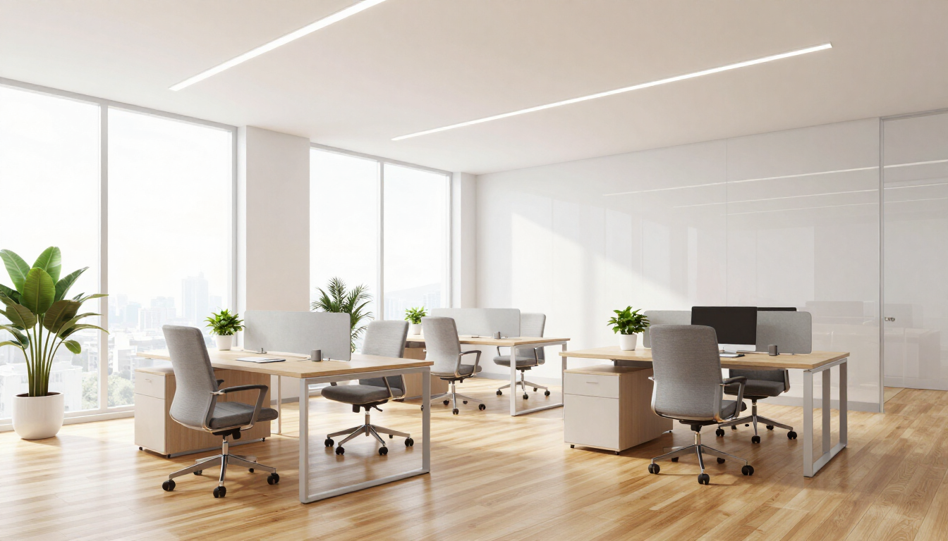 Modern clean office workspace maintained by professional office cleaning services.