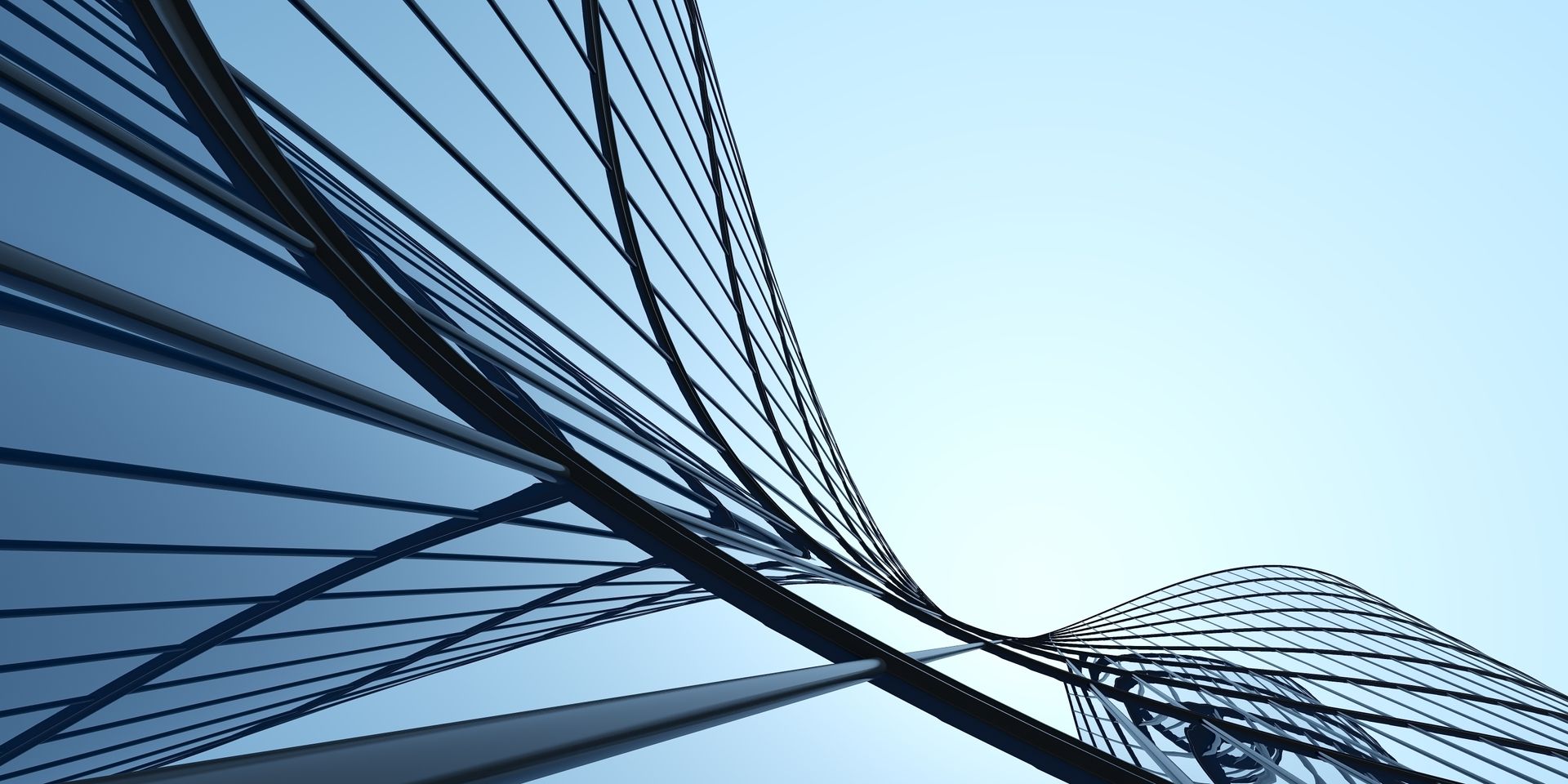 Abstract blue architectural lines curving across a bright sky-like background Abstract blue architectural lines curving across a bright sky-like background